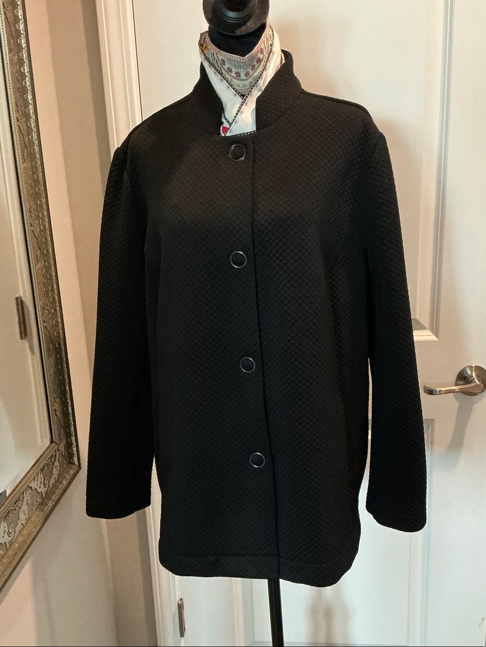 Chico's Black Quilted Button-Front Pea Coat